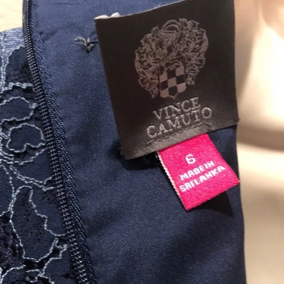 Vince Camuto Women's Navy Blue Floral Lace Sleeveless Lined Dress Size 6 - Picture 10 of 13